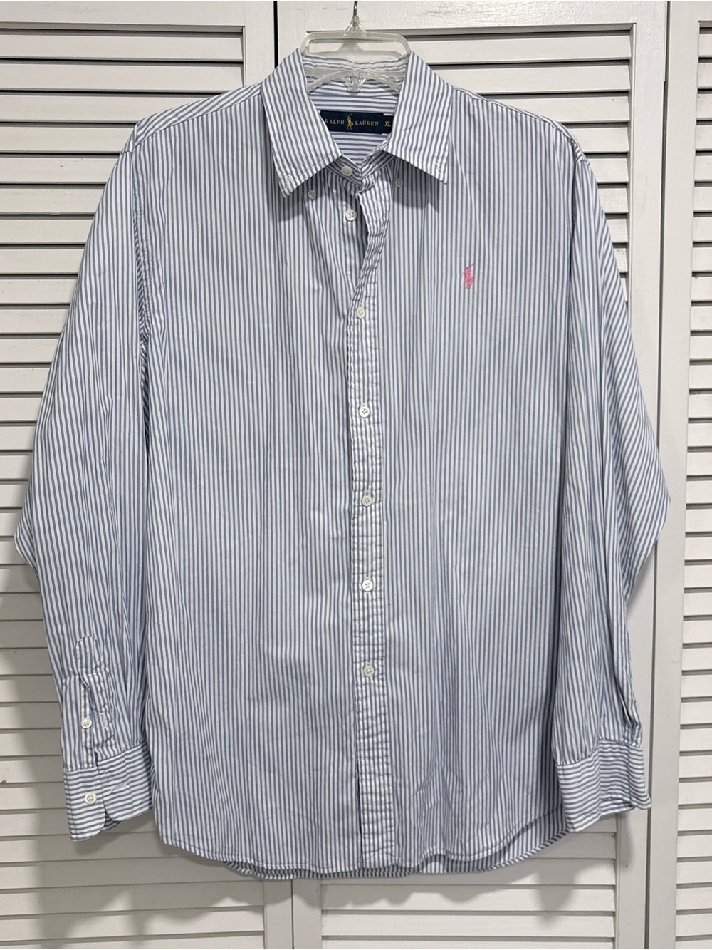 Ralph Lauren Blue & White Striped Button Down Long Sleeve Shirt XL